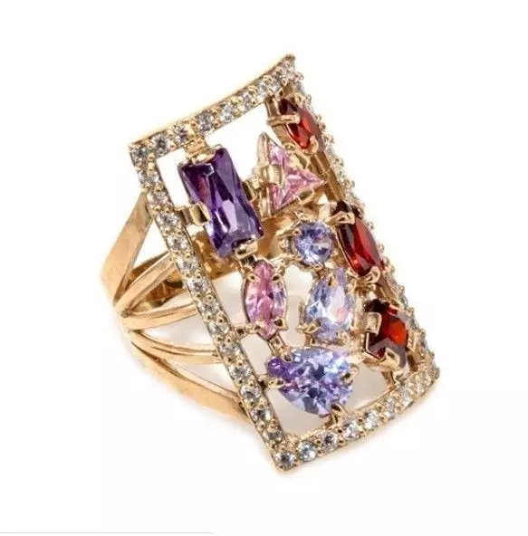 Rectangular Ring with different gems 3D Print Model 3D print model_0