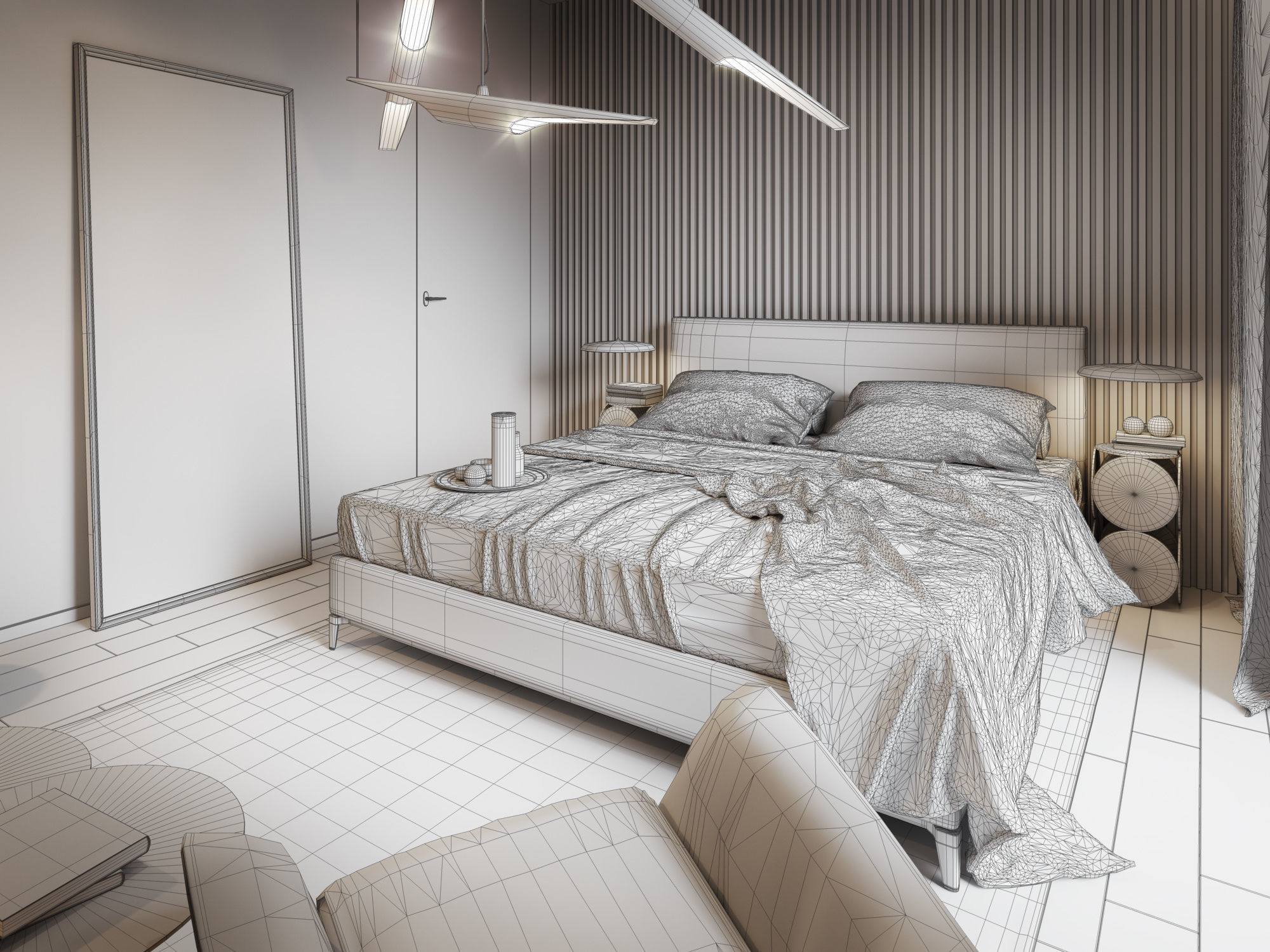 Bedroom Interior Scene for Cinema 4D and Vray 3D model_8