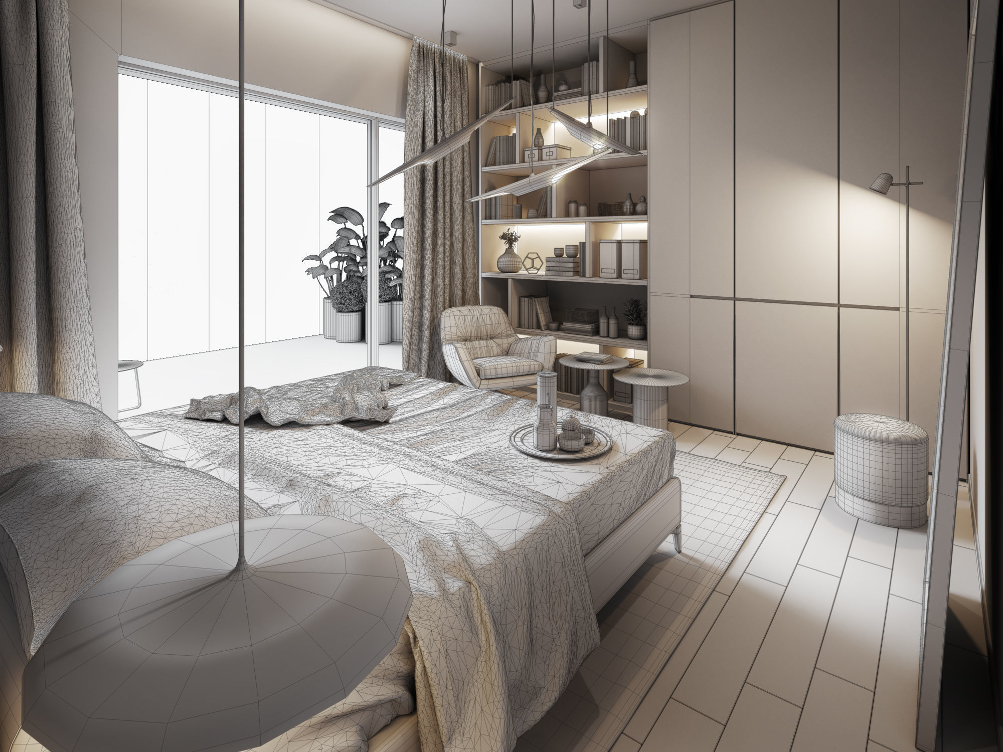 Bedroom Interior Scene for Cinema 4D and Vray 3D model_9