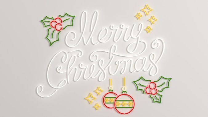 Merry Christmas led typo decoration Low-poly 3D model
