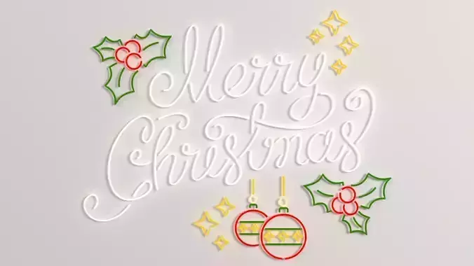 Merry Christmas led typo decoration Low-poly 3D model