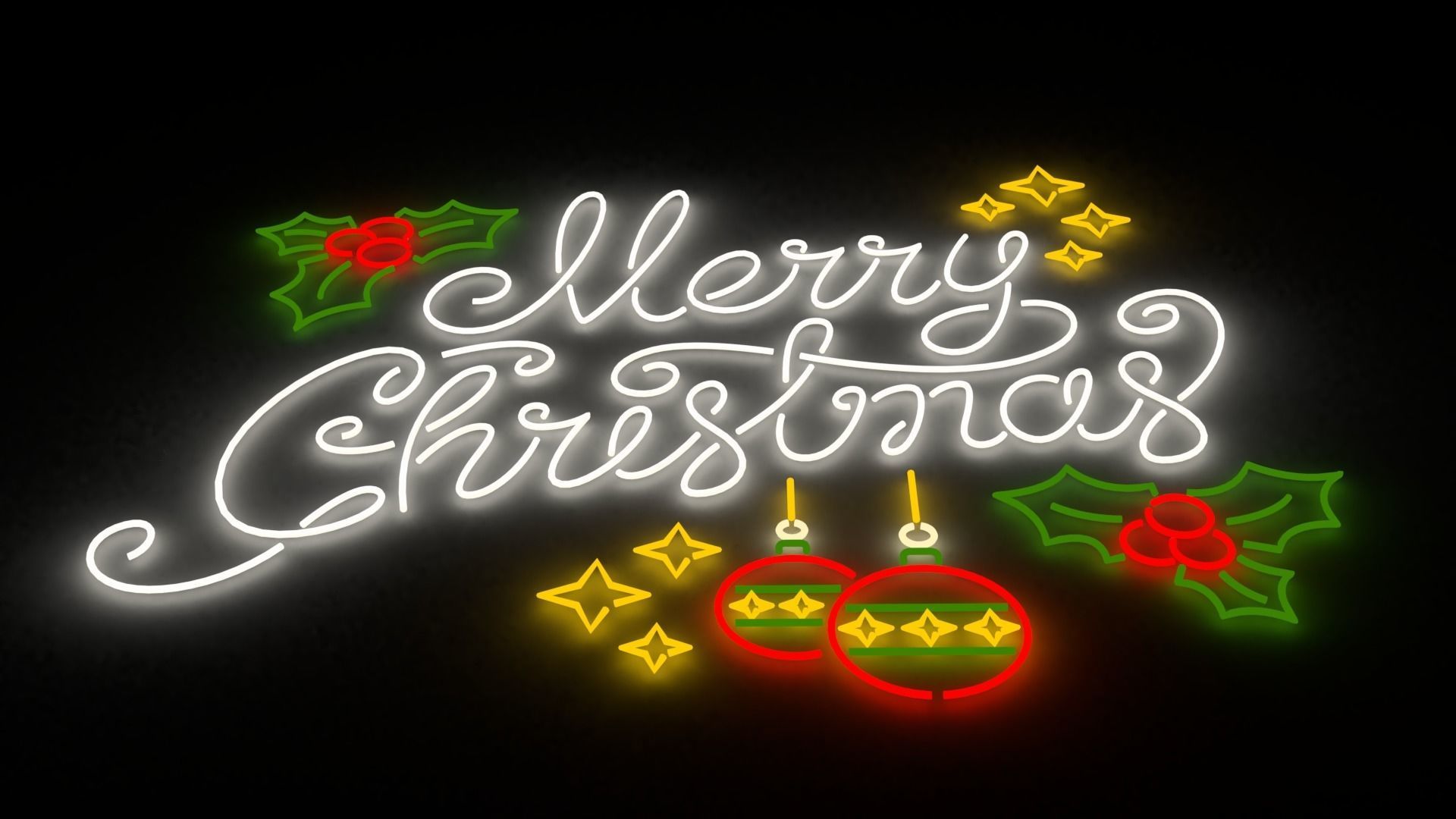 Merry Christmas led typo decoration Low-poly 3D model_12