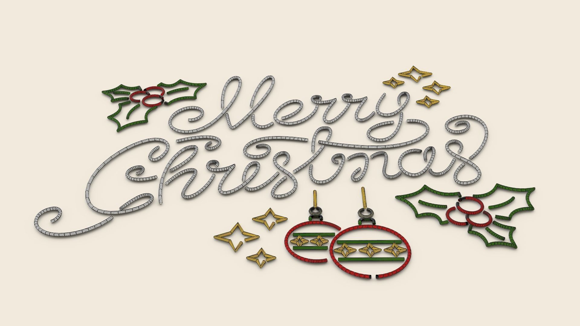 Merry Christmas led typo decoration Low-poly 3D model_14