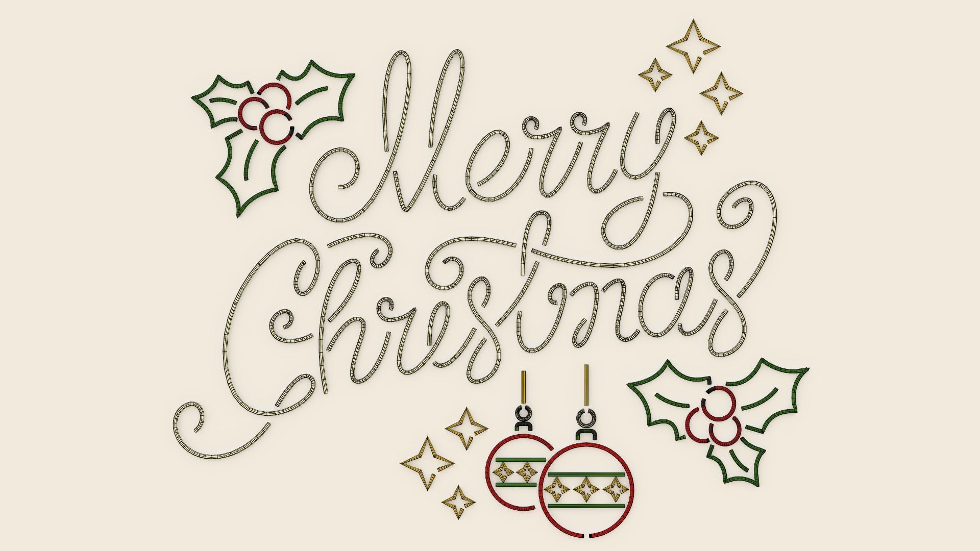 Merry Christmas led typo decoration Low-poly 3D model_2