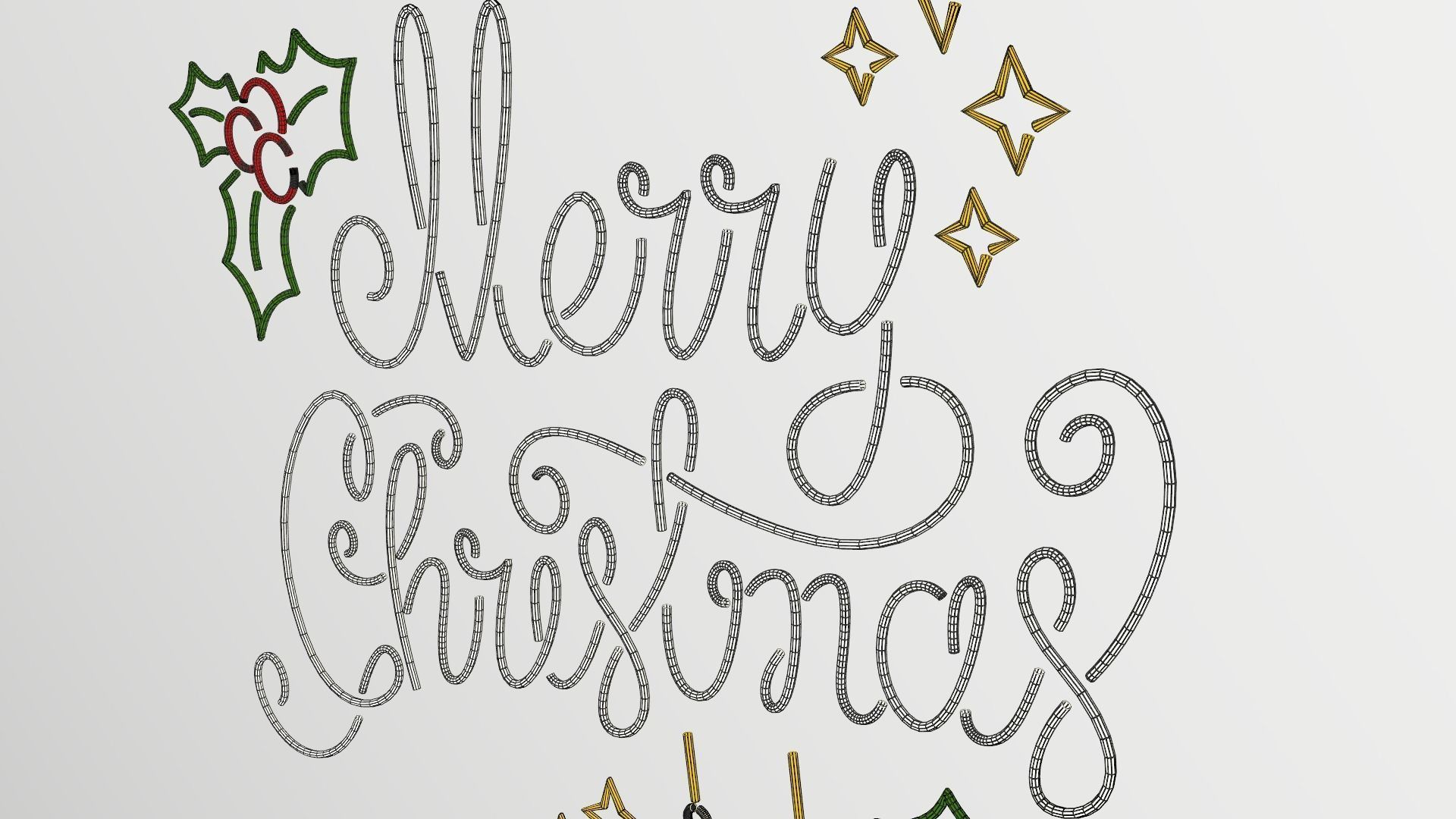 Merry Christmas led typo decoration Low-poly 3D model_5