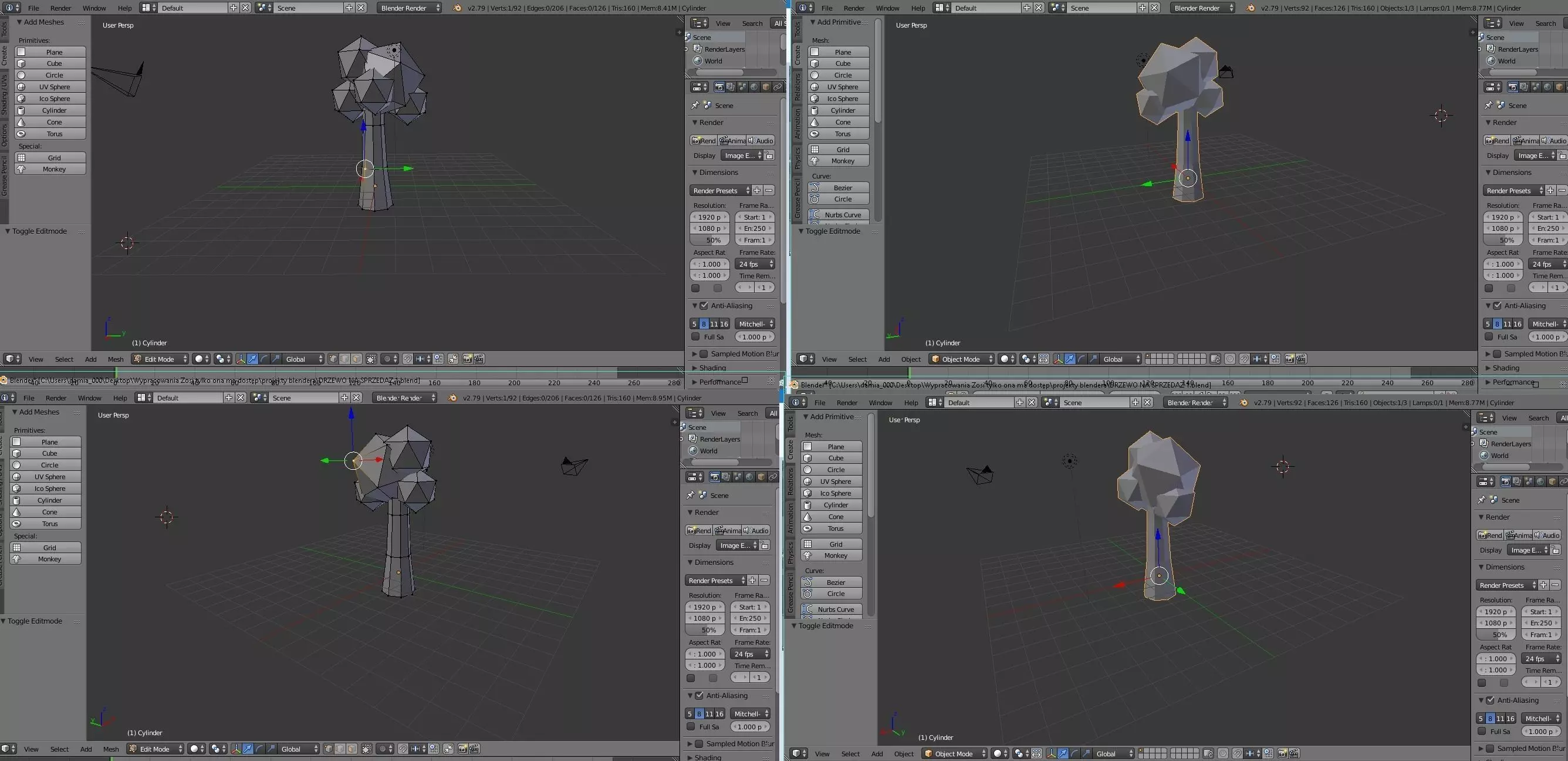 Tree Low Poly 3d metal pole with different angles 3D model