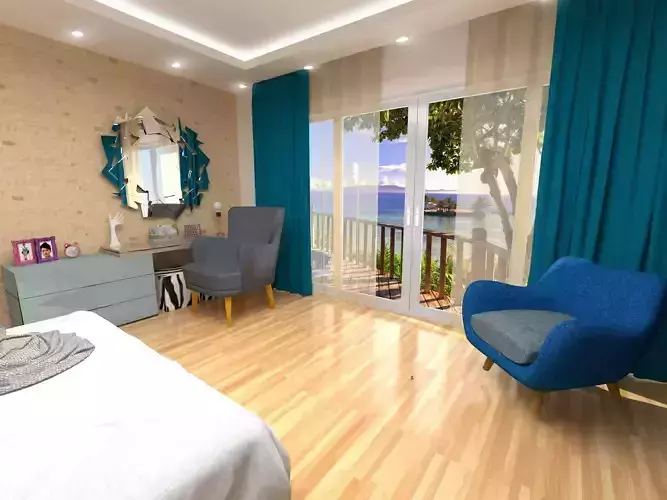 Beach  bedroom interior scene 3D model