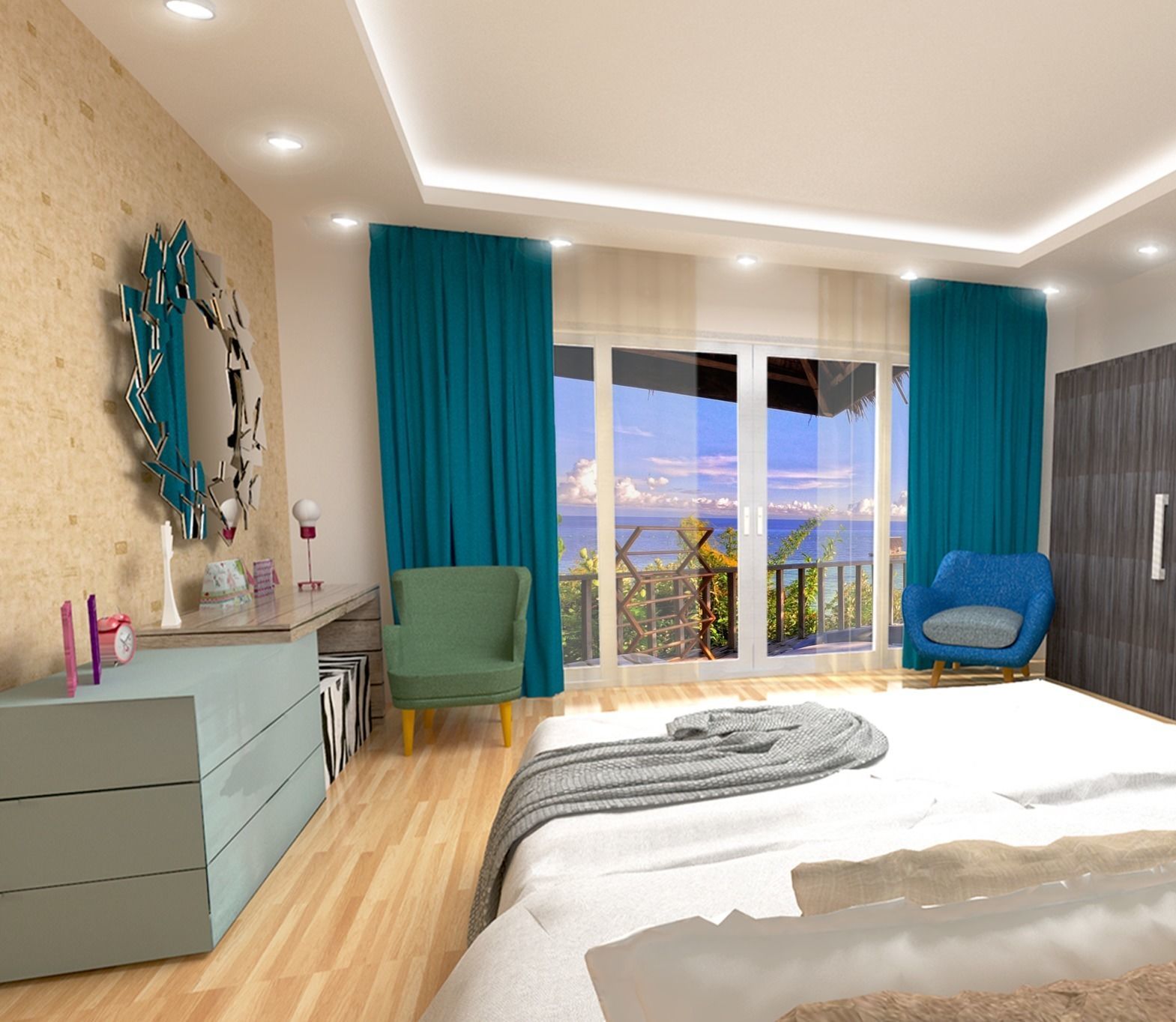 Beach  bedroom interior scene 3D model_1