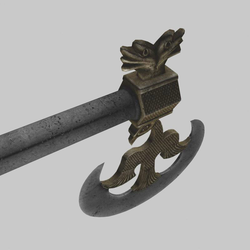 Cormorant motif poleaxe 3D model_7