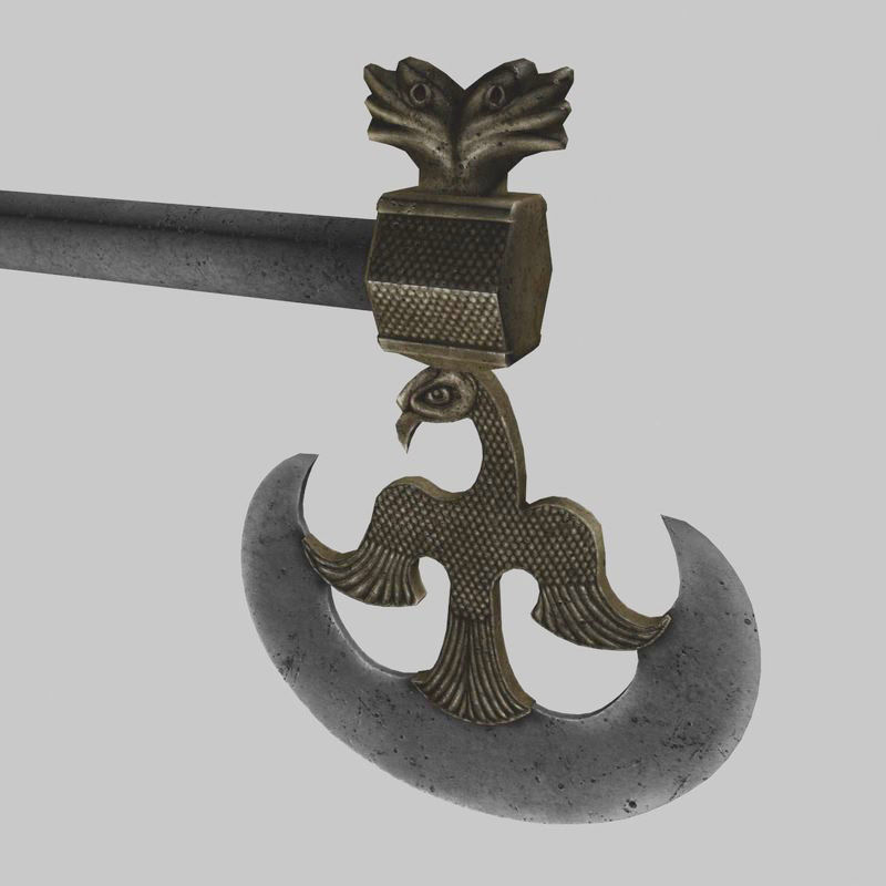 Cormorant motif poleaxe 3D model_6