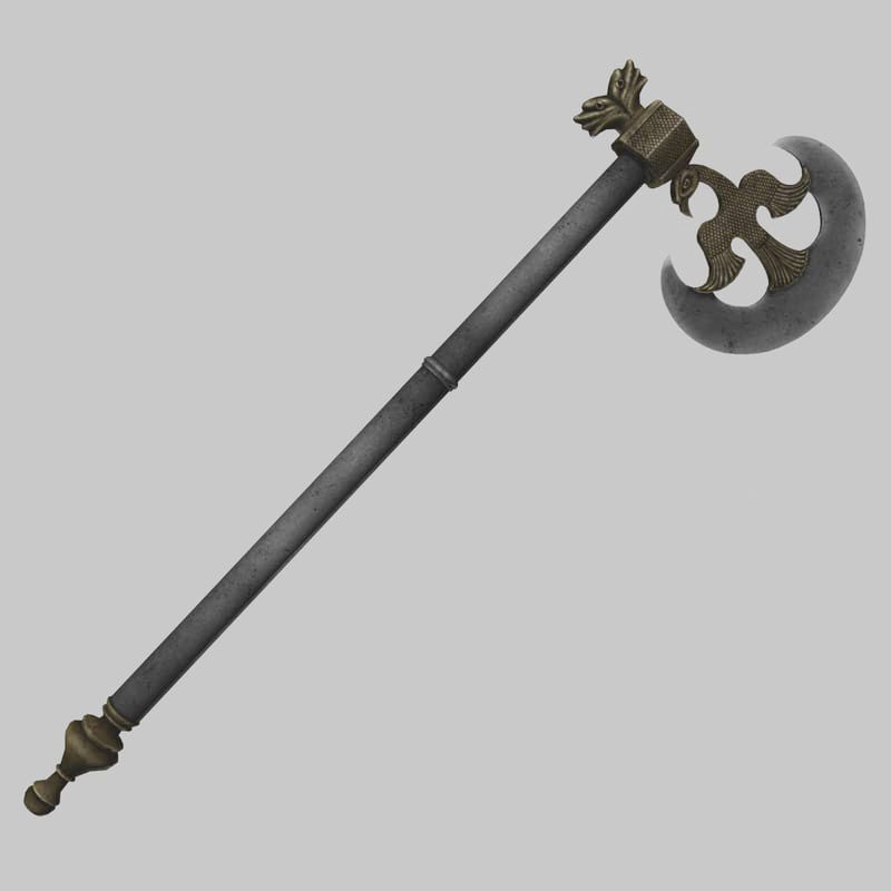 Cormorant motif poleaxe 3D model_9