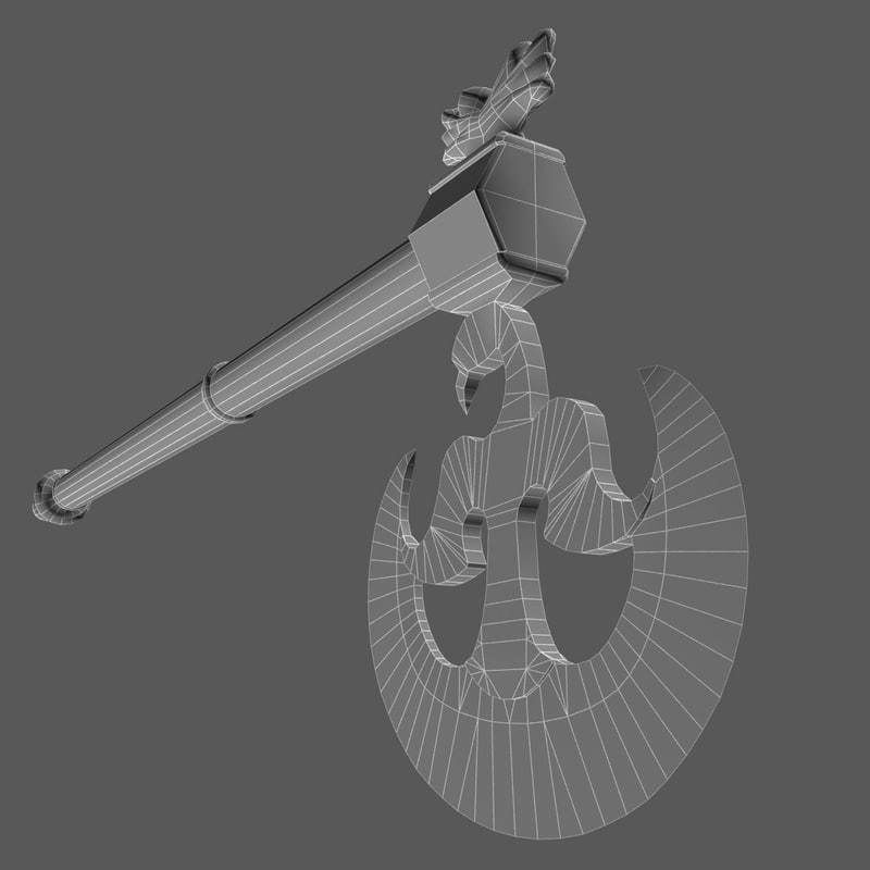 Cormorant motif poleaxe 3D model_2
