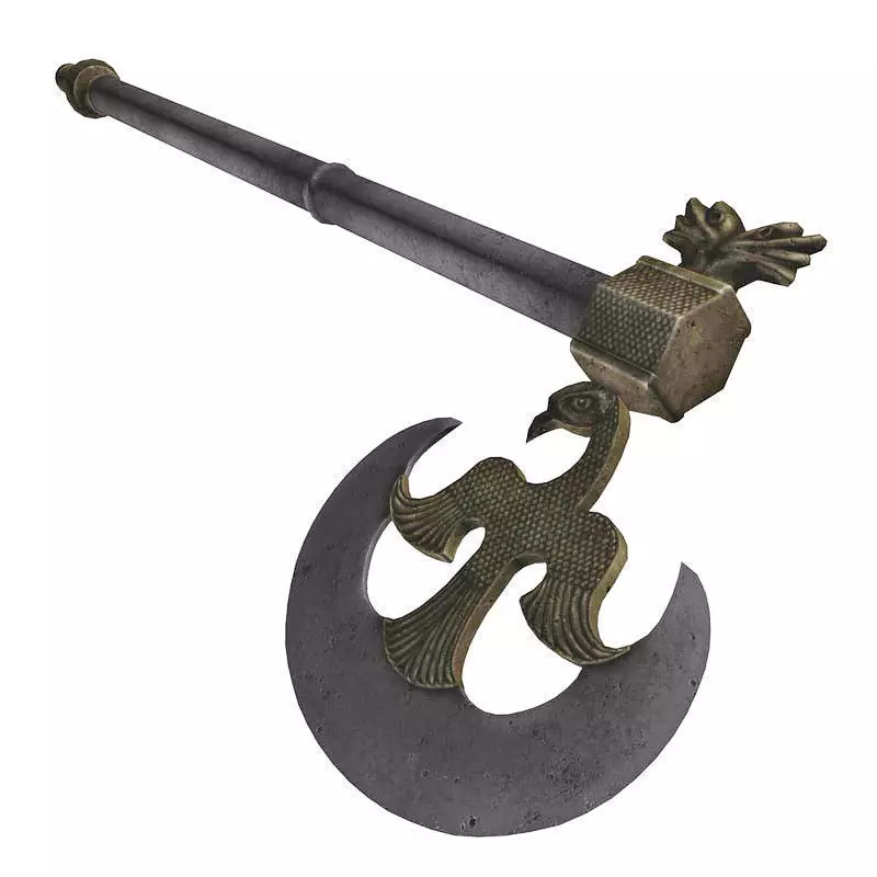 Cormorant motif poleaxe 3D model_0