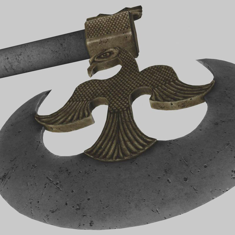 Cormorant motif poleaxe 3D model_10