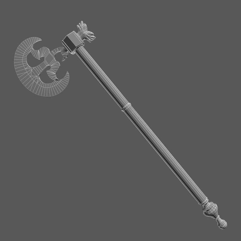 Cormorant motif poleaxe 3D model_4