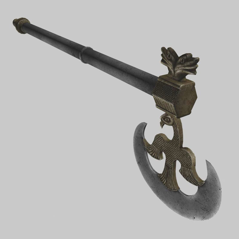 Cormorant motif poleaxe 3D model_5