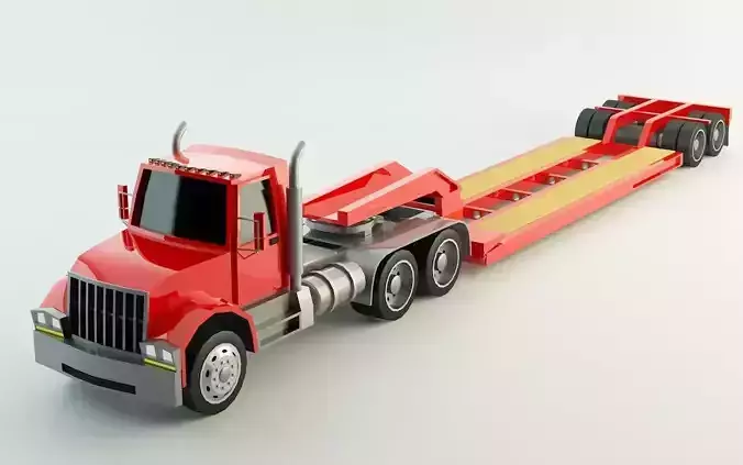 Low Poly Lowboy Trailer and Truck
