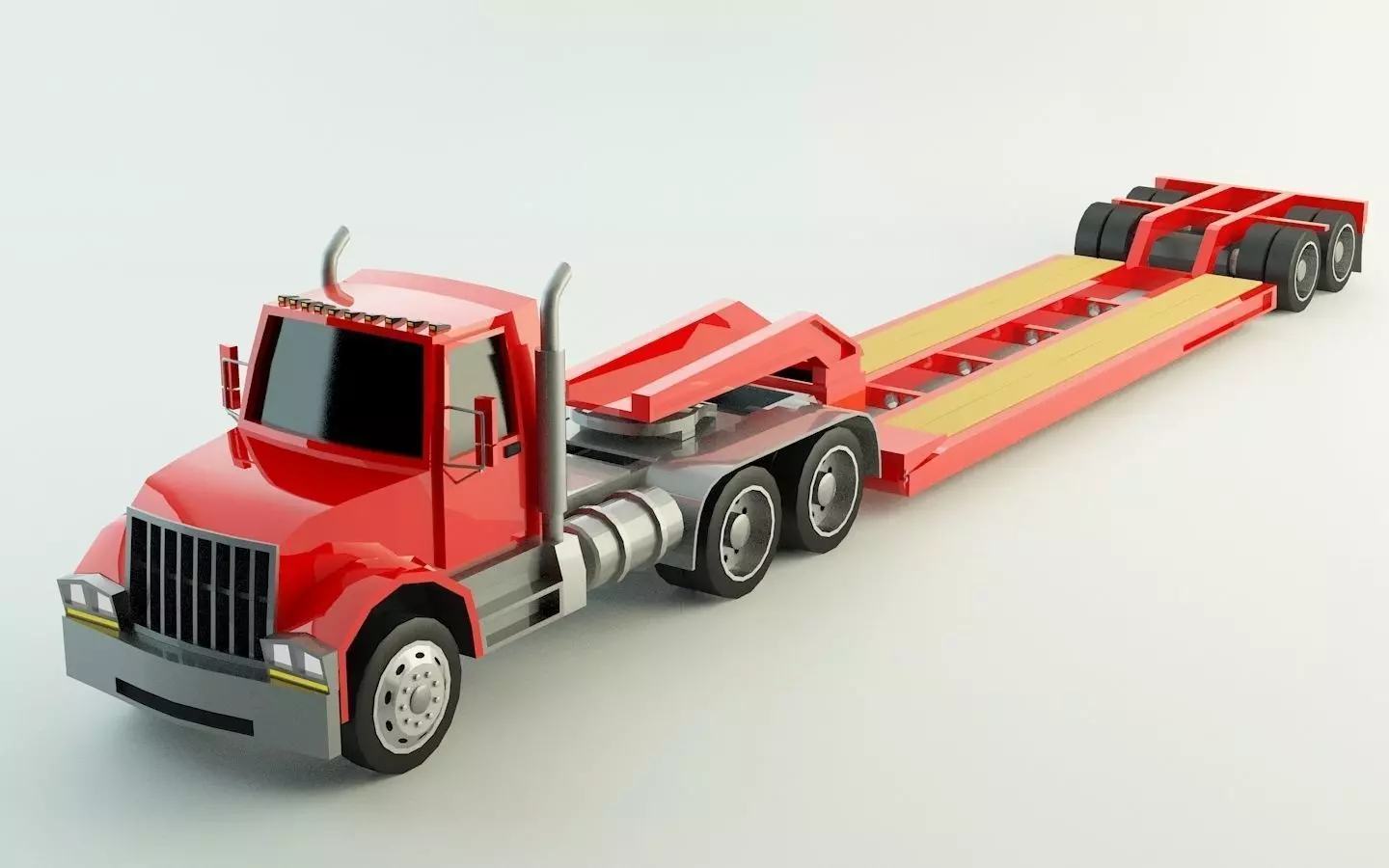 Low Poly Lowboy Trailer and Truck 3D model