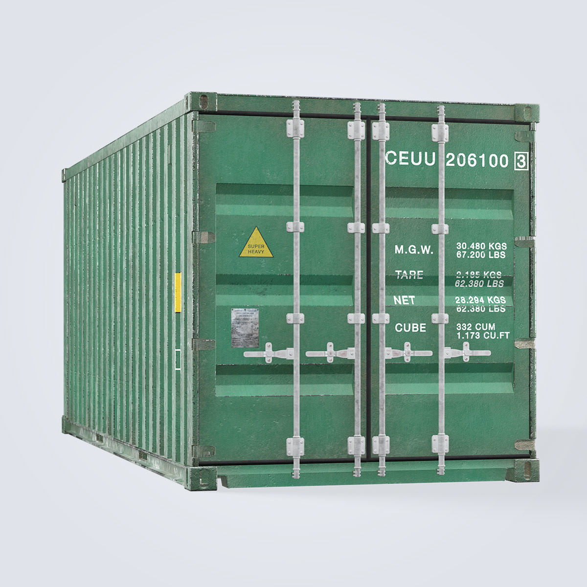 Container 20ft Green 3D model_14