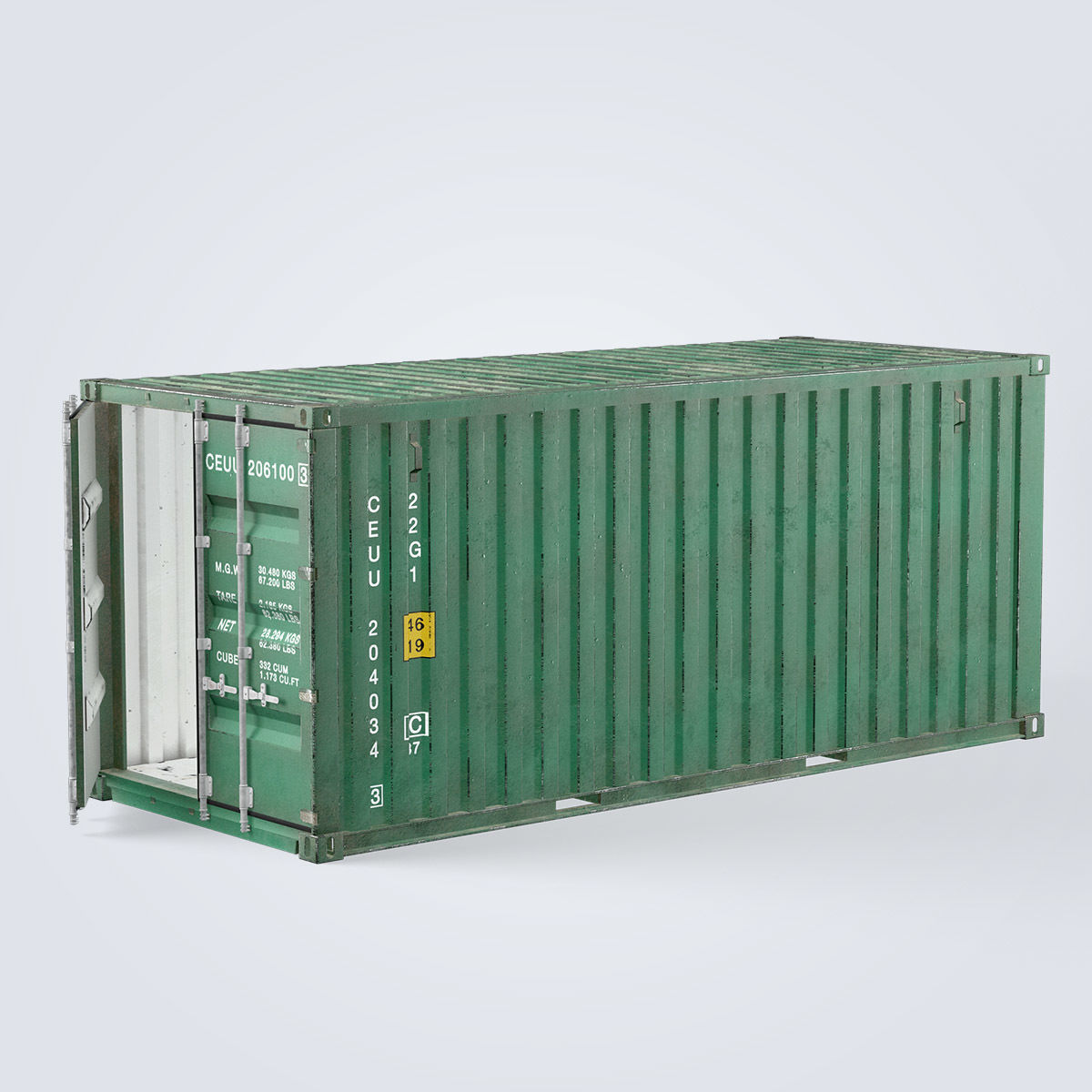 Container 20ft Green 3D model_7