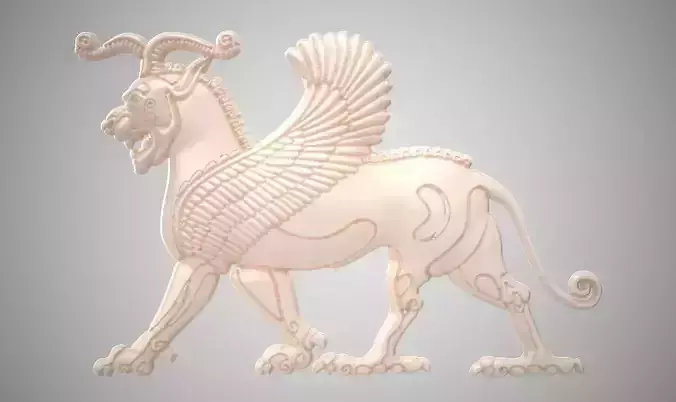 Lamassu statue of lion with wings