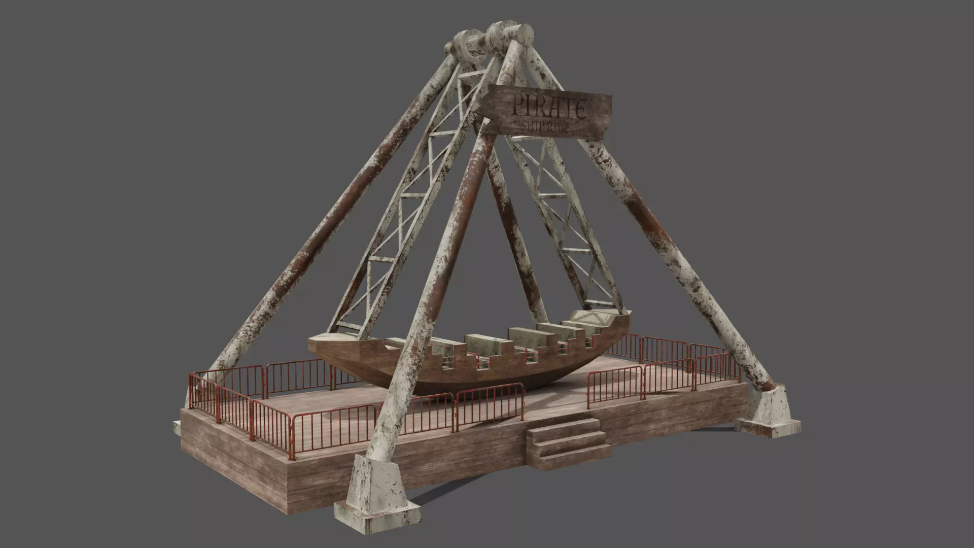 Pirate Ship Ride Abandoned Low-poly 3D model