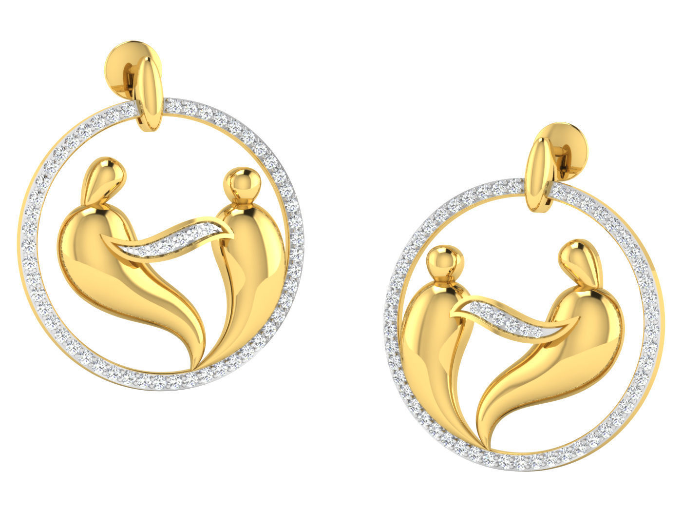 AFP00082 gold earring with diamonds 3D print model_3