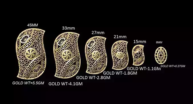 VR-PND2264 gold earring size chart