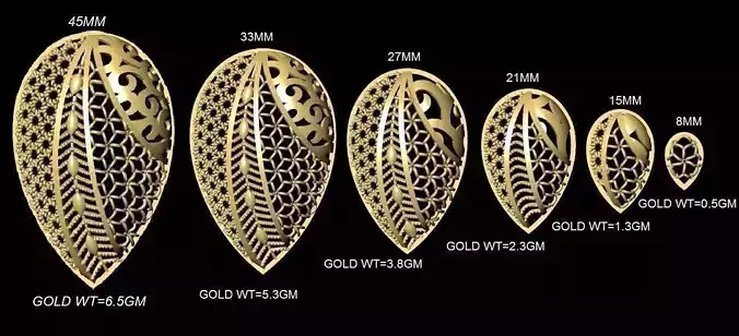 VR-PND2153 gold leaf earring size chart