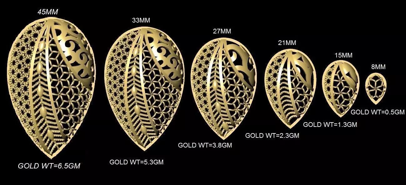 VR-PND2153 gold leaf earring size chart 3D print model_0