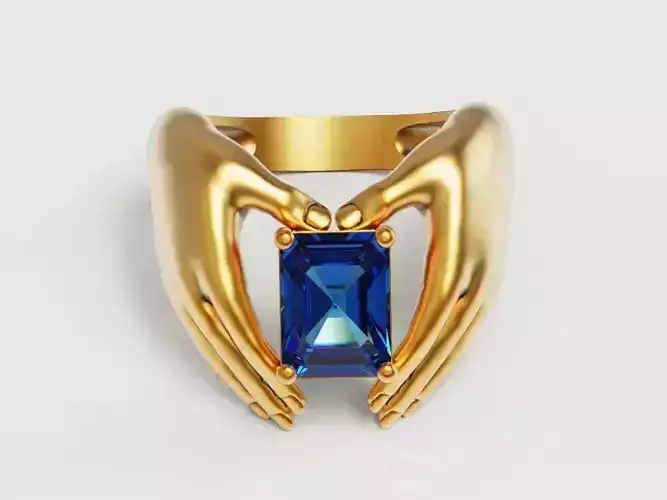 Emerald Hand Ring  Silver Gold  Print