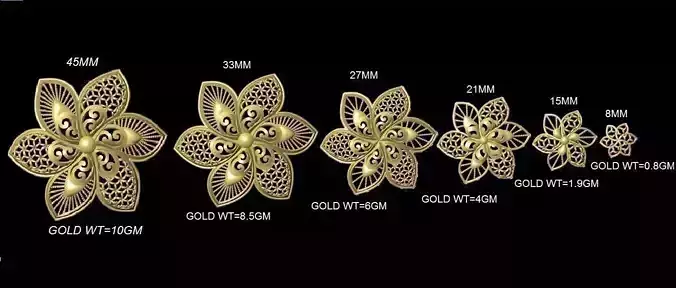 vr-pnd2135 gold plated flower design in shape of flower 3D print model