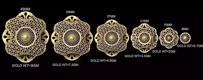 vr-pnd2134 gold ornate earring sizes 3D print model