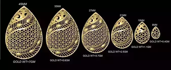 vr-pnd2132 gold plated teardrop earrings 3D print model