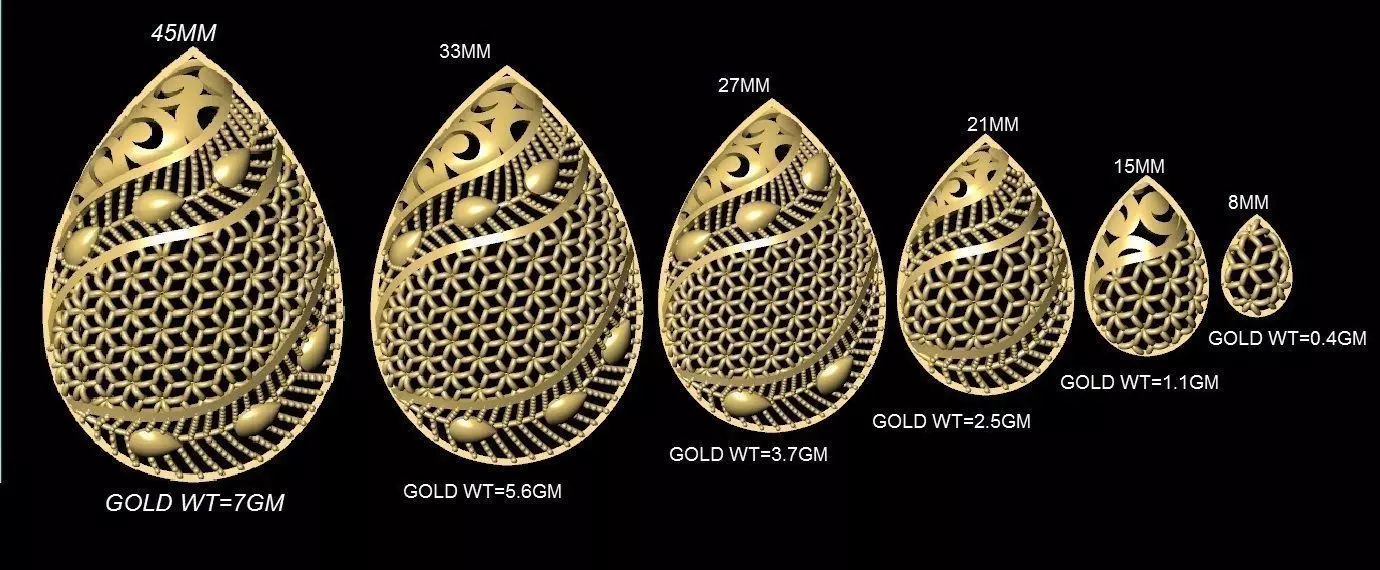 vr-pnd2132 gold plated teardrop earrings 3D print model_0