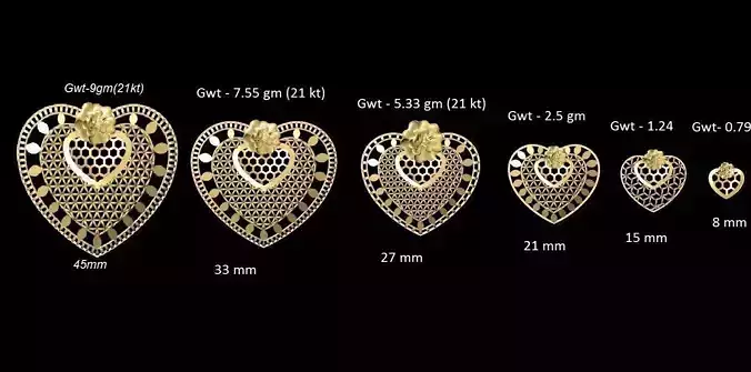 vr-pnd2094 gold heart shaped pendant 3D print model