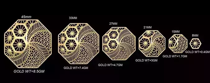 vr-pnd2088 hexagons and hexagons in gold 3D print model