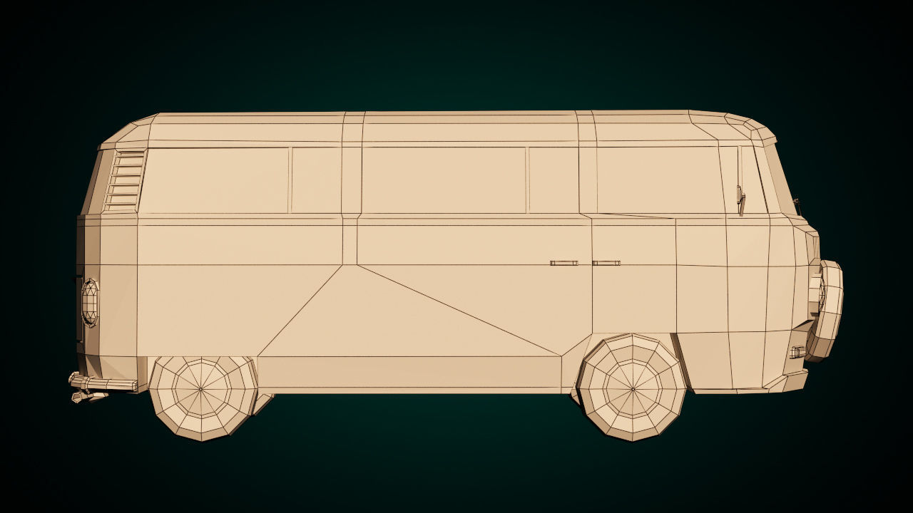 Low-Poly Cartoon VW Transporter Bus Low-poly 3D model_9