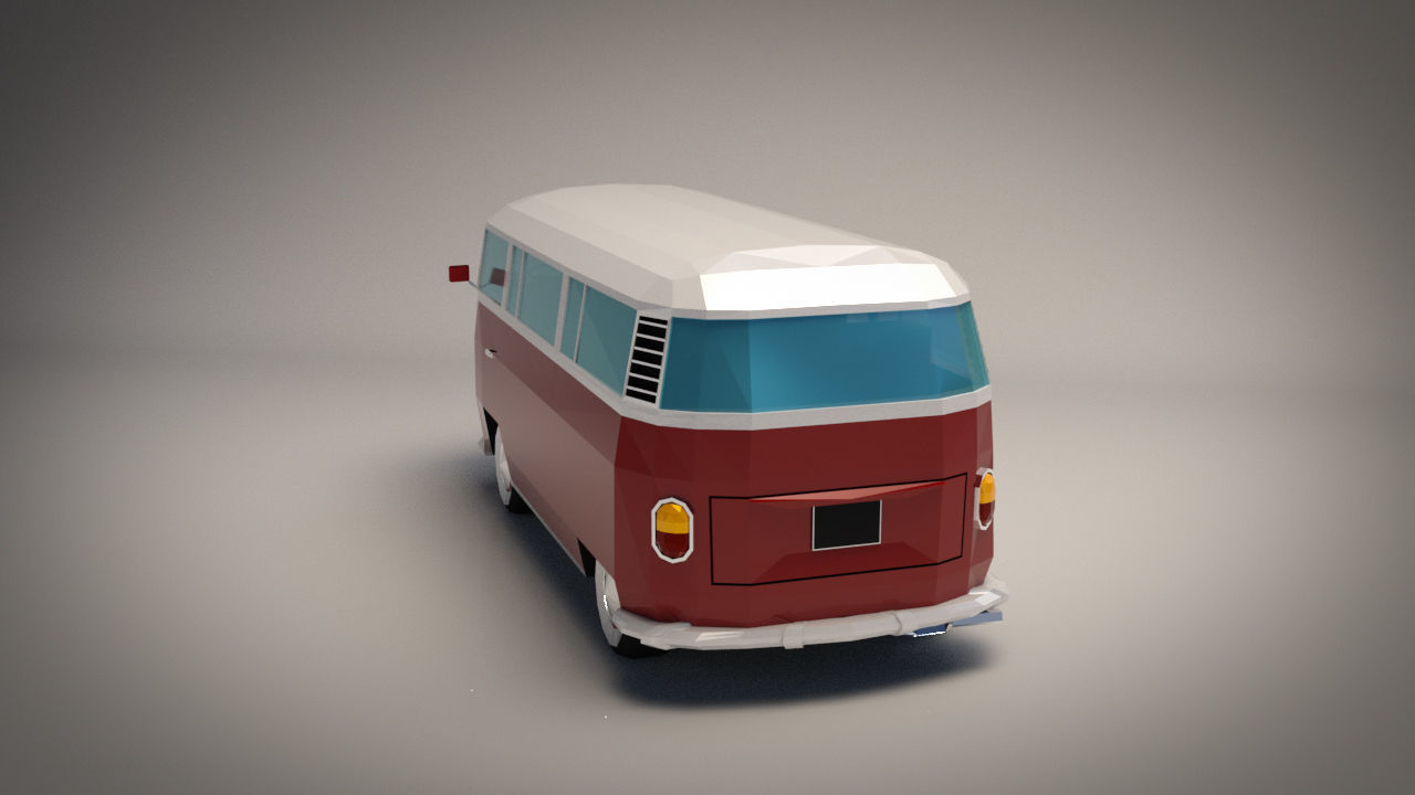Low-Poly Cartoon VW Transporter Bus Low-poly 3D model_2