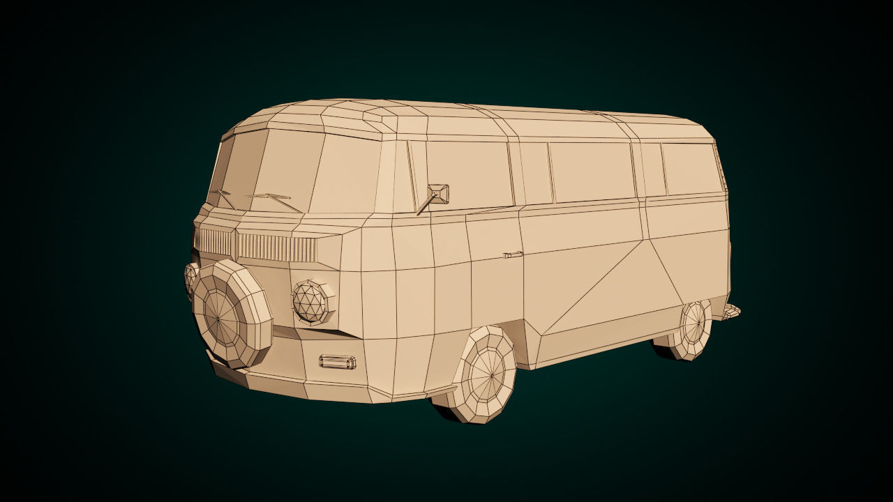 Low-Poly Cartoon VW Transporter Bus Low-poly 3D model_7