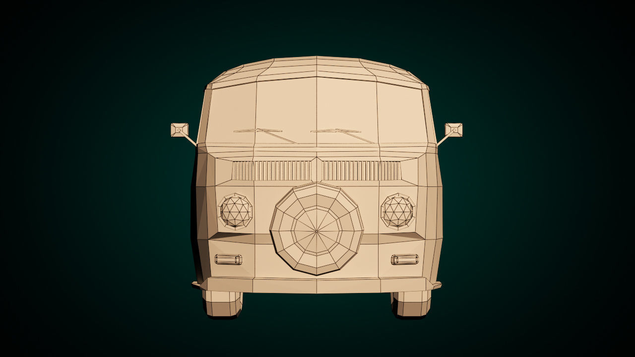 Low-Poly Cartoon VW Transporter Bus Low-poly 3D model_8