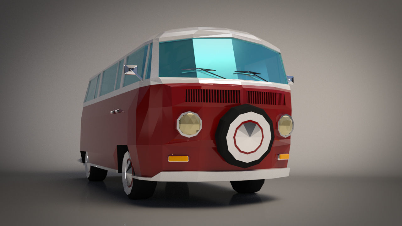 Low-Poly Cartoon VW Transporter Bus Low-poly 3D model_5