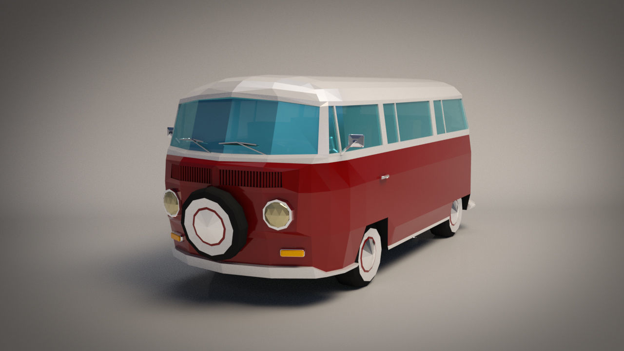 Low-Poly Cartoon VW Transporter Bus Low-poly 3D model_1