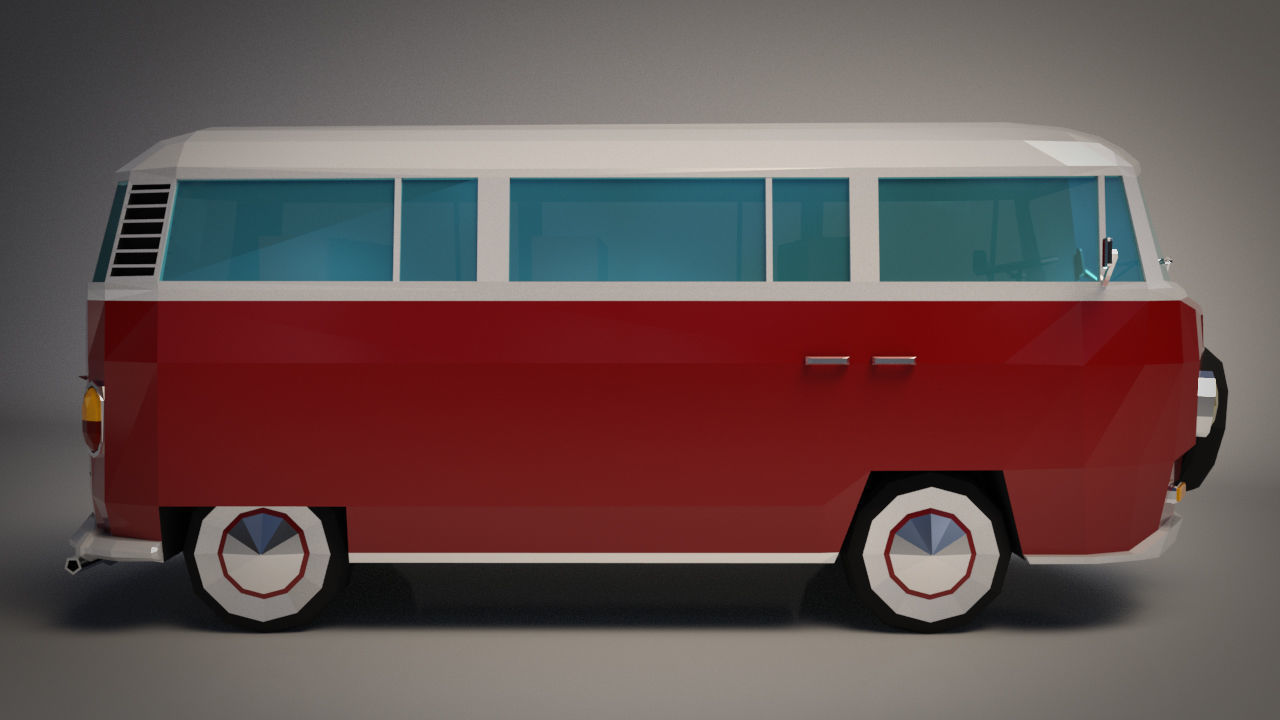 Low-Poly Cartoon VW Transporter Bus Low-poly 3D model_6