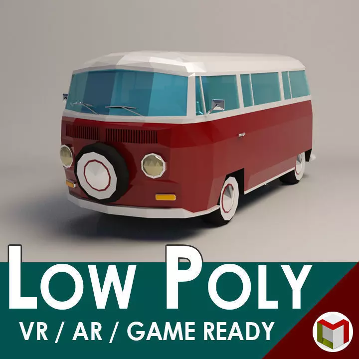 Low-Poly Cartoon VW Transporter Bus Low-poly 3D model_0