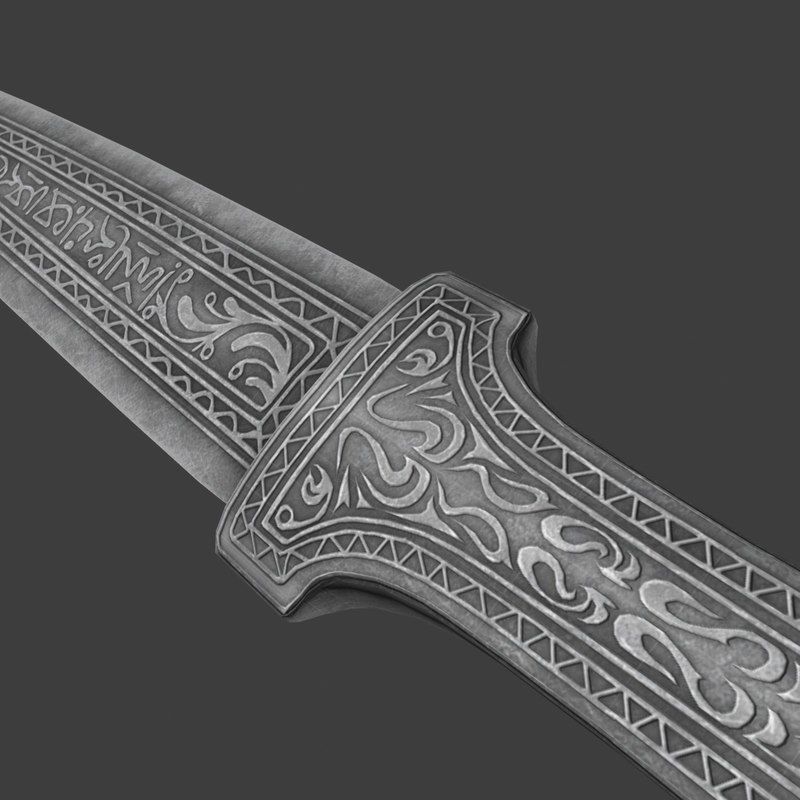 Solid silver dagger 3D model_6