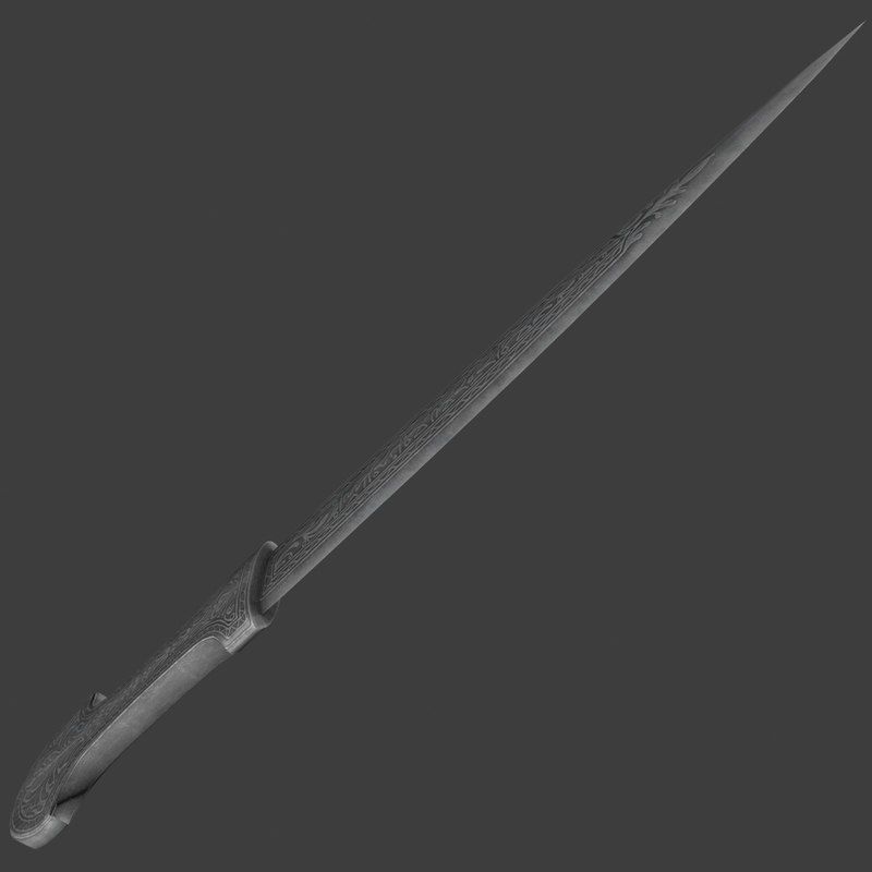 Solid silver dagger 3D model_9