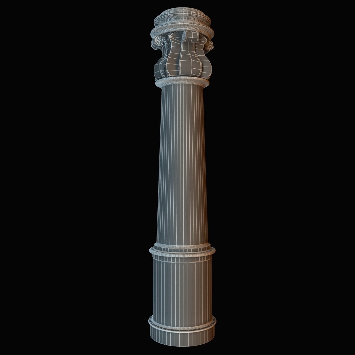 Column light post with wooden base 3D model_4
