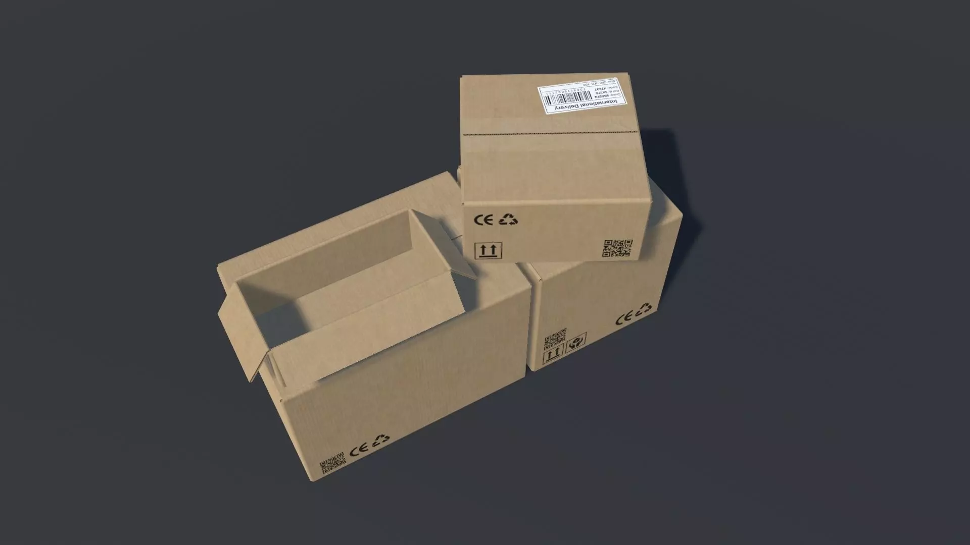PBR Cardboard Boxes Animated And Destructible Low-poly 3D model
