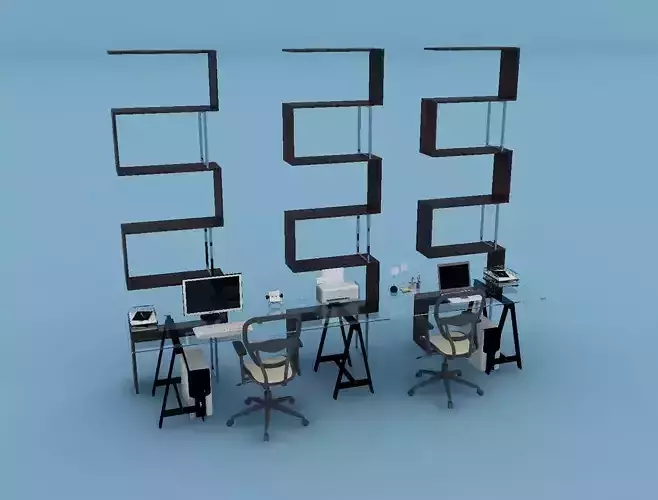 worktable computer desk with three bookshelves